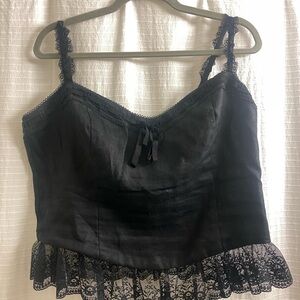 Reformation Black Ruffled Tie Front Crop Camisole